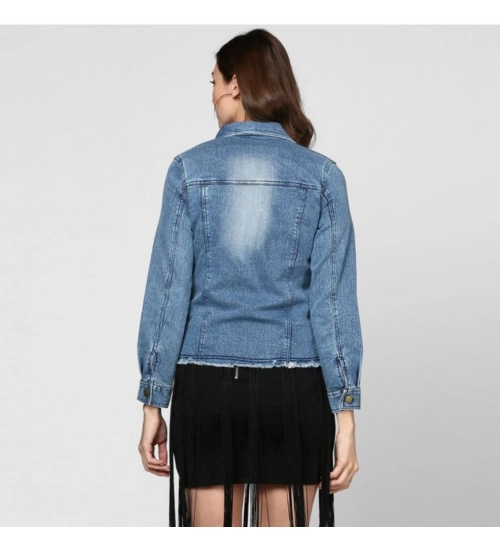 Generic Women's Denim Distressed Long Sleeve Jacket (Blue)