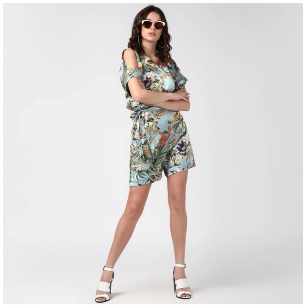 Generic Women's Polyester Floral Dungaree Pant (Multicolor) Generic Women's Polyester Floral Dungaree Pant (Multicolor)