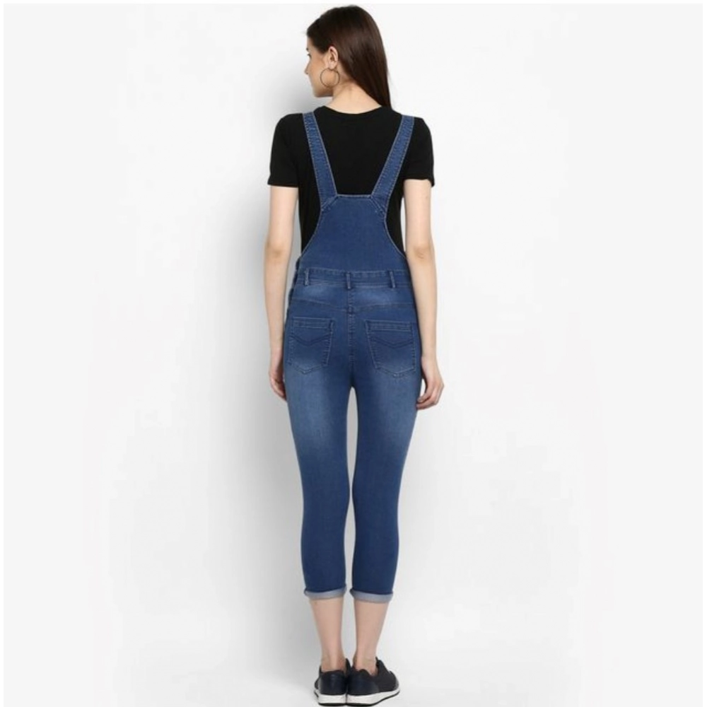 Generic Women's Denim Solid Dungaree Pant (Blue) Generic Women's Denim Solid Dungaree Pant (Blue)