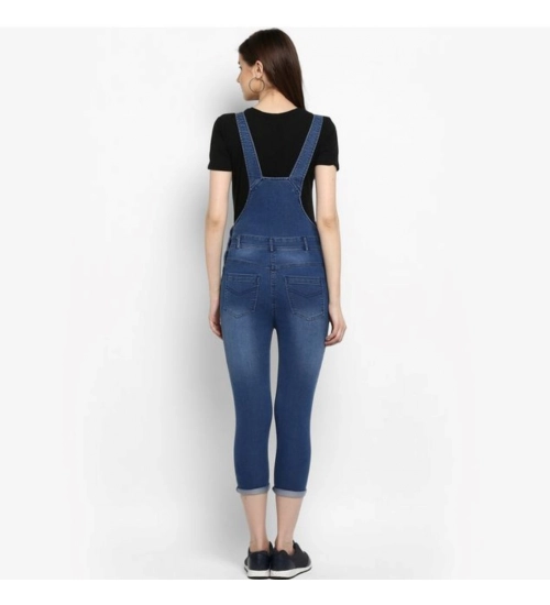 Generic Women's Denim Solid Dungaree Pant (Blue)