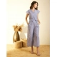 Generic Women's Cotton Chambray Striped Short Sleeve Jumpsuit (Blue)