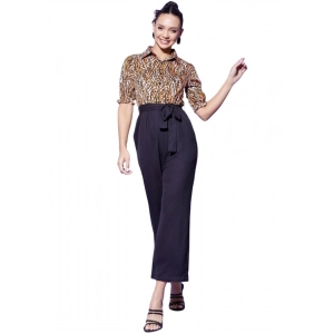 Generic Women's Polyester Animal Print Half Sleeve Jumpsuit (Orange - Black)