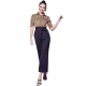 Generic Women's Polyester Animal Print Half Sleeve Jumpsuit (Orange - Black)