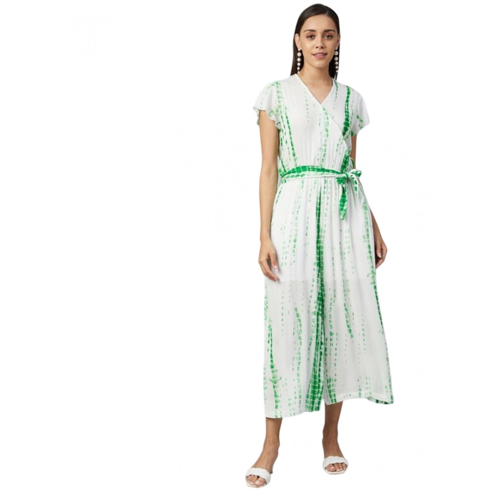 Generic Women's Rayon Striped Short Sleeve Jumpsuit (Green - White) Generic Women's Rayon Striped Short Sleeve Jumpsuit (Green - White)