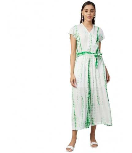 Generic Women's Rayon Striped Short Sleeve Jumpsuit (Green - White)