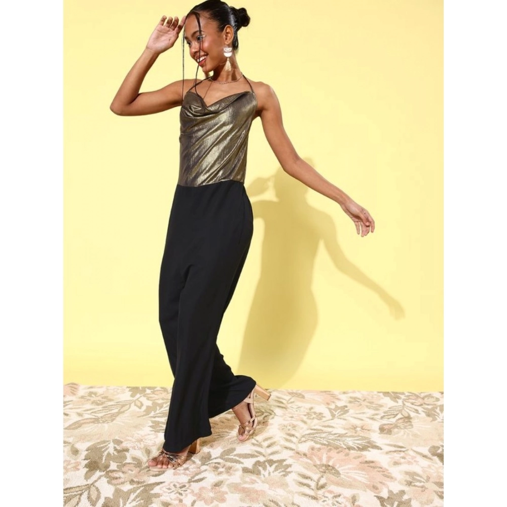 Generic Women's Polyester Embellished Sleeveless Jumpsuit (Gold) Generic Women's Polyester Embellished Sleeveless Jumpsuit (Gold)