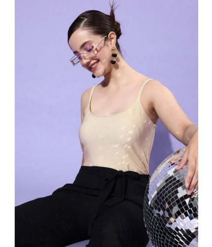 Generic Women's Polyester Embellished Sleeveless Jumpsuit (Gold - Black) Generic Women's Polyester Embellished Sleeveless Jumpsuit (Gold - Black)