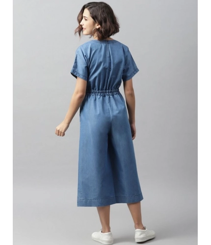Generic Women's Denim Solid Half Sleeve Jumpsuit (Blue) Generic Women's Denim Solid Half Sleeve Jumpsuit (Blue)