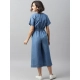 Generic Women's Denim Solid Half Sleeve Jumpsuit (Blue) Generic Women's Denim Solid Half Sleeve Jumpsuit (Blue)