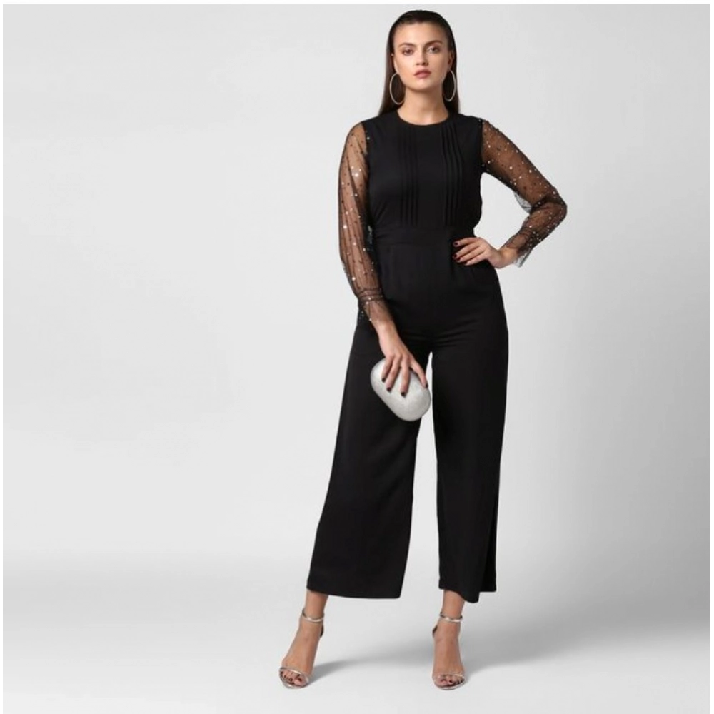 Generic Women's Polyester Embellished Long Sleeve Jumpsuit (Black) Generic Women's Polyester Embellished Long Sleeve Jumpsuit (Black)