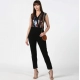 Generic Women's Polyester Embellished Sleeveless Jumpsuit (Black) Generic Women's Polyester Embellished Sleeveless Jumpsuit (Black)