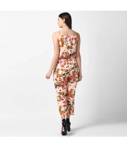 Generic Women's Polyester Floral Halter Jumpsuit (Peach) Generic Women's Polyester Floral Halter Jumpsuit (Peach)