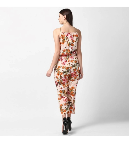 Generic Women's Polyester Floral Halter Jumpsuit (Peach)