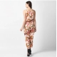 Generic Women's Polyester Floral Halter Jumpsuit (Peach)