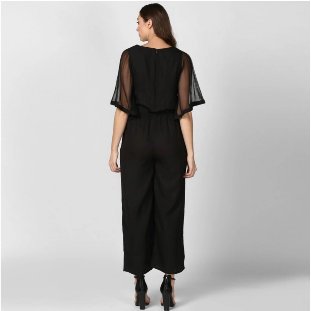 Generic Women's Polyester Solid Half Sleeve Jumpsuit (Black) Generic Women's Polyester Solid Half Sleeve Jumpsuit (Black)