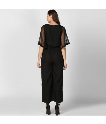 Generic Women's Polyester Solid Half Sleeve Jumpsuit (Black) Generic Women's Polyester Solid Half Sleeve Jumpsuit (Black)