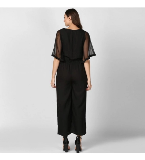 Generic Women's Polyester Solid Half Sleeve Jumpsuit (Black)