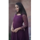 Generic Women's Georgette Embroidery 3-4th Sleeve Round Neck Kurti with Dupatta Set (Wine)