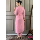 Generic Women's Roman Silk Embroidery 3-4th Sleeve V-Neck Kurti With Pant Dupatta Set (Pink)
