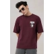 Generic Men's Cotton Blend Printed Oversized Round Neck Half Sleeve T-Shirt (Wine)