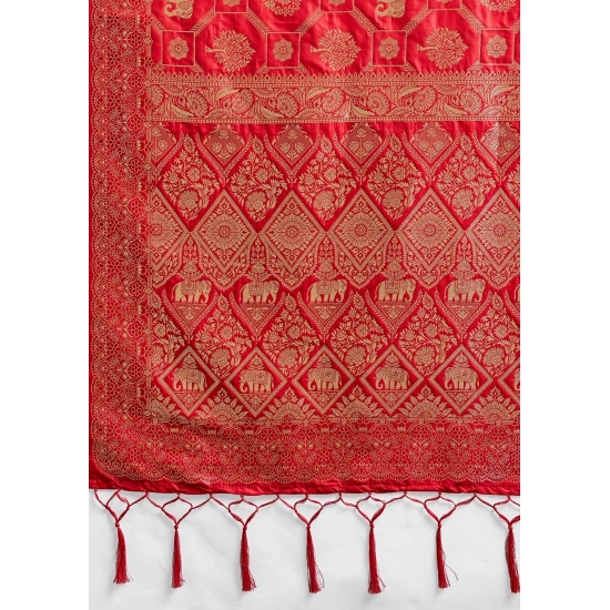 Generic Women's Silk Blend Printed Saree With Unstitched Blouse 5.5Mtr (Red) Generic Women's Silk Blend Printed Saree With Unstitched Blouse 5.5Mtr (Red)