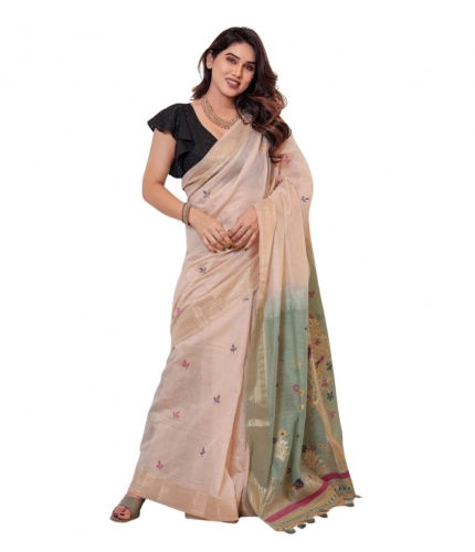 Generic Women's Blended_Cotton Woven_Motifs Saree With Unstitched Blouse 5.5Mtr (Rama_Green)