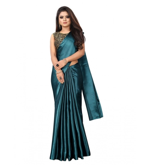 Generic Women's Satin Printed Saree With Unstitched Blouse 5.5Mtr (Rama)