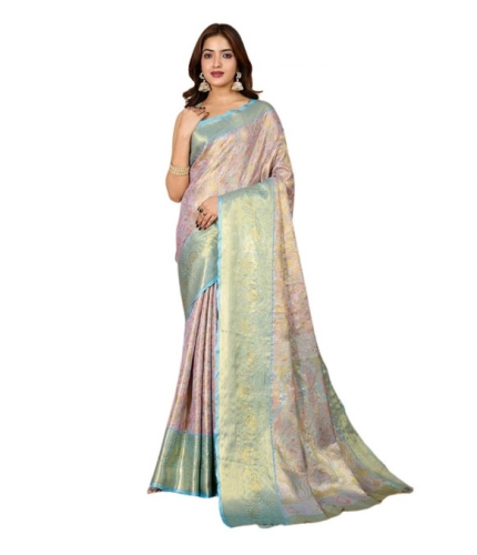 Generic Women's Jacquard Saree With Unstitched Blouse 5.5Mtr (Multicolor)