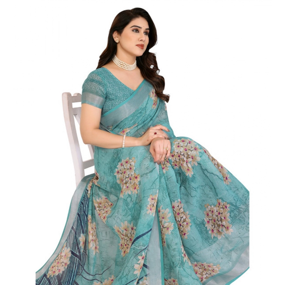 Generic Women's Georgette Printed Saree With Unstitched Blouse 5.5Mtr (Turquoise Green) Generic Women's Georgette Printed Saree With Unstitched Blouse 5.5Mtr (Turquoise Green)