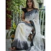 Generic Women's Soft Lilan Printed Saree With Unstitched Blouse 5.5Mtr (White-Black)