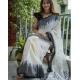 Generic Women's Soft Lilan Printed Saree With Unstitched Blouse 5.5Mtr (White-Black)