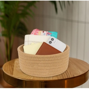 Generic Cotton 8x3 Inch Round 1 Pcs Bedside Organizer With Out Lid (Beige)