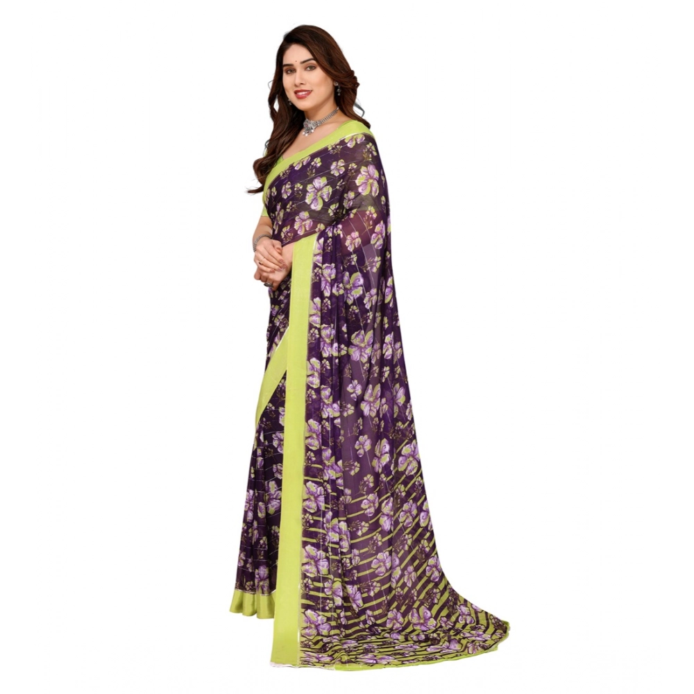Generic Women's Georgette Printed Saree With Unstitched Blouse 5.5Mtr (Purple) Generic Women's Georgette Printed Saree With Unstitched Blouse 5.5Mtr (Purple)