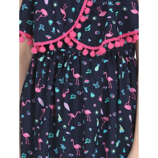 Generic Girl's Rayon Flamingo Print Sleeveless Dress (Black)