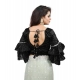 Generic Women's Organza Solid V Neck Layered Ruffle Sleeve Readymade Blouse (Black Free Size , up to 38–40 Bust)-PID65848