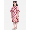 Generic Girl's Polyester Crepe Floral Bell Sleeve Dress (Red-Pink) Generic Girl's Polyester Crepe Floral Bell Sleeve Dress (Red-Pink)