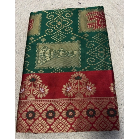 Generic Women's Jacquard Printed Saree With Unstitched Blouse 5.5Mtr (Dark Green)
