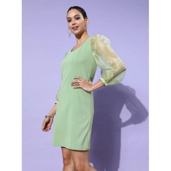 Generic Women's Organza And Polyester Lycra Solid Long Sleeves Dress (Green) Generic Women's Organza And Polyester Lycra Solid Long Sleeves Dress (Green)