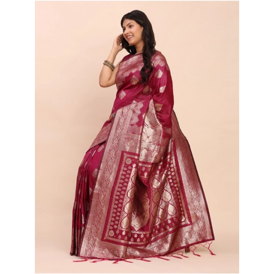 Generic Women's Banarasi Silk Printed Saree With Unstitched Blouse 5.5Mtr (Magenta)