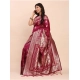 Generic Women's Banarasi Silk Printed Saree With Unstitched Blouse 5.5Mtr (Magenta)