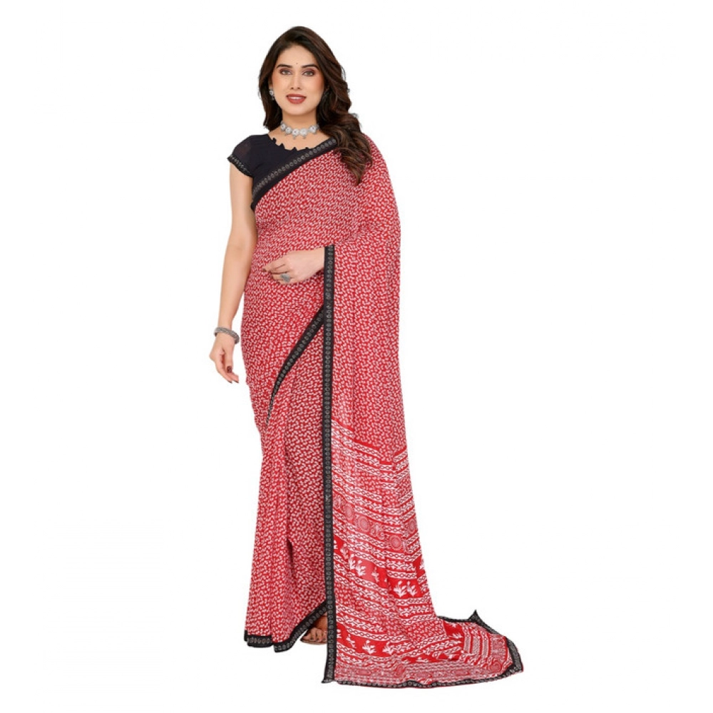 Generic Women's Georgette Printed Saree With Unstitched Blouse 5.5Mtr (Red) Generic Women's Georgette Printed Saree With Unstitched Blouse 5.5Mtr (Red)