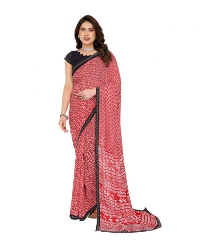 Generic Women's Georgette Printed Saree With Unstitched Blouse 5.5Mtr (Red)