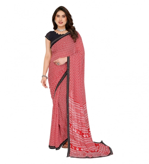 Generic Women's Georgette Printed Saree With Unstitched Blouse 5.5Mtr (Red)