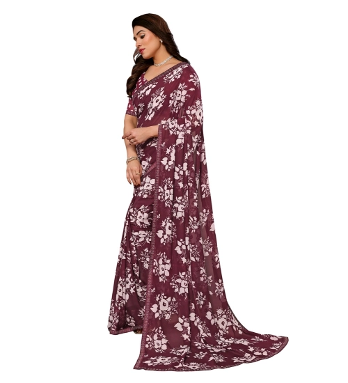 Generic Women's Georgette Printed Saree With Unstitched Blouse 5.5Mtr (Brown)