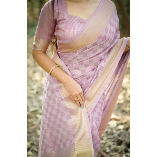Generic Women's Silk_Blend Checked Saree With Unstitched Blouse 5.5Mtr (Lavender) Generic Women's Silk_Blend Checked Saree With Unstitched Blouse 5.5Mtr (Lavender)