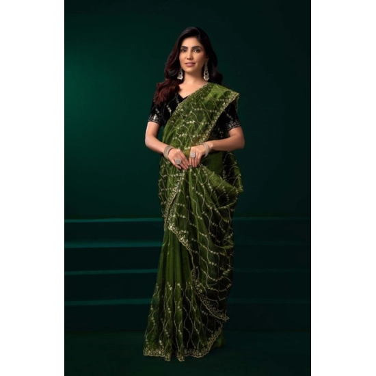 Generic Women's Net Sequence Saree With Unstitched Blouse 5.5Mtr (Light Green) Generic Women's Net Sequence Saree With Unstitched Blouse 5.5Mtr (Light Green)