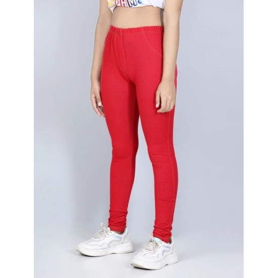 Generic Girl's Cotton Lycra Solid Elasticated Jeggings (Red) Generic Girl's Cotton Lycra Solid Elasticated Jeggings (Red)