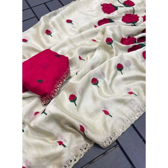 Generic Women's Georgette Embellished Saree With Unstitched Blouse 5.5Mtr (Cream-Red) Generic Women's Georgette Embellished Saree With Unstitched Blouse 5.5Mtr (Cream-Red)