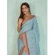 Generic Women's Silk Blend Printed Saree With Unstitched Blouse 5.5Mtr (Blue)