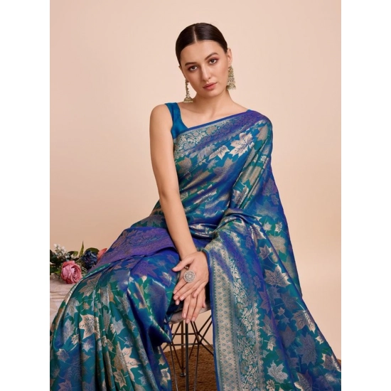 Generic Women's Soft Silk Jacquard Saree With Unstitched Blouse 5.5Mtr (Blue)